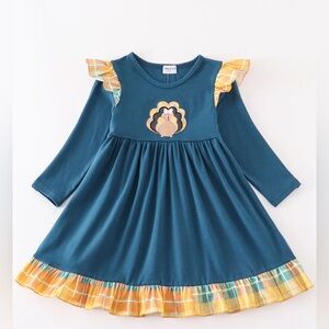 Navy thanksgiving turkey applique ruffle dress